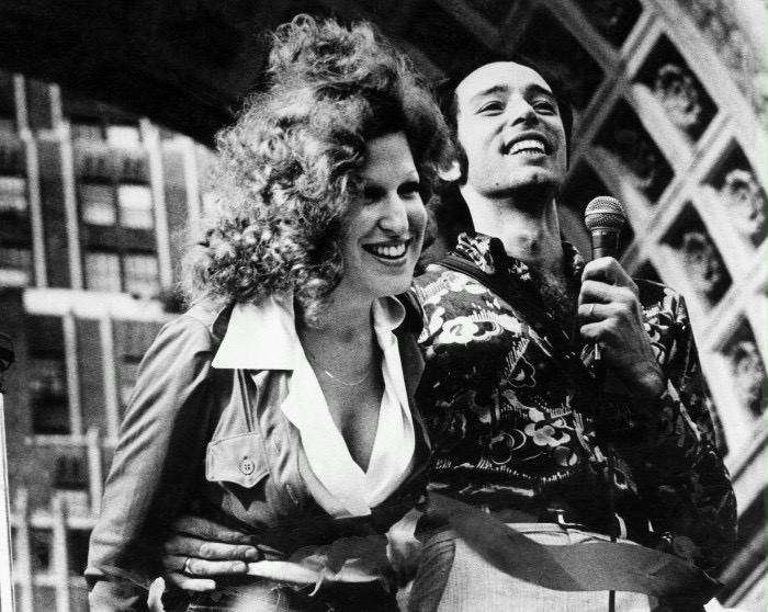 Vito Russo and Bette Midler at the Gay Pride rally in Washington Square Park, New York City, June 24, 1973.